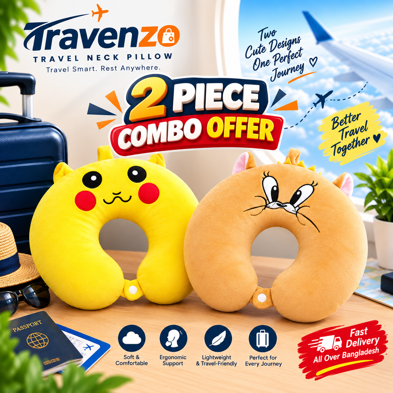 Stylish Travelling Nick Pillow 2| (T-4 + T-2)